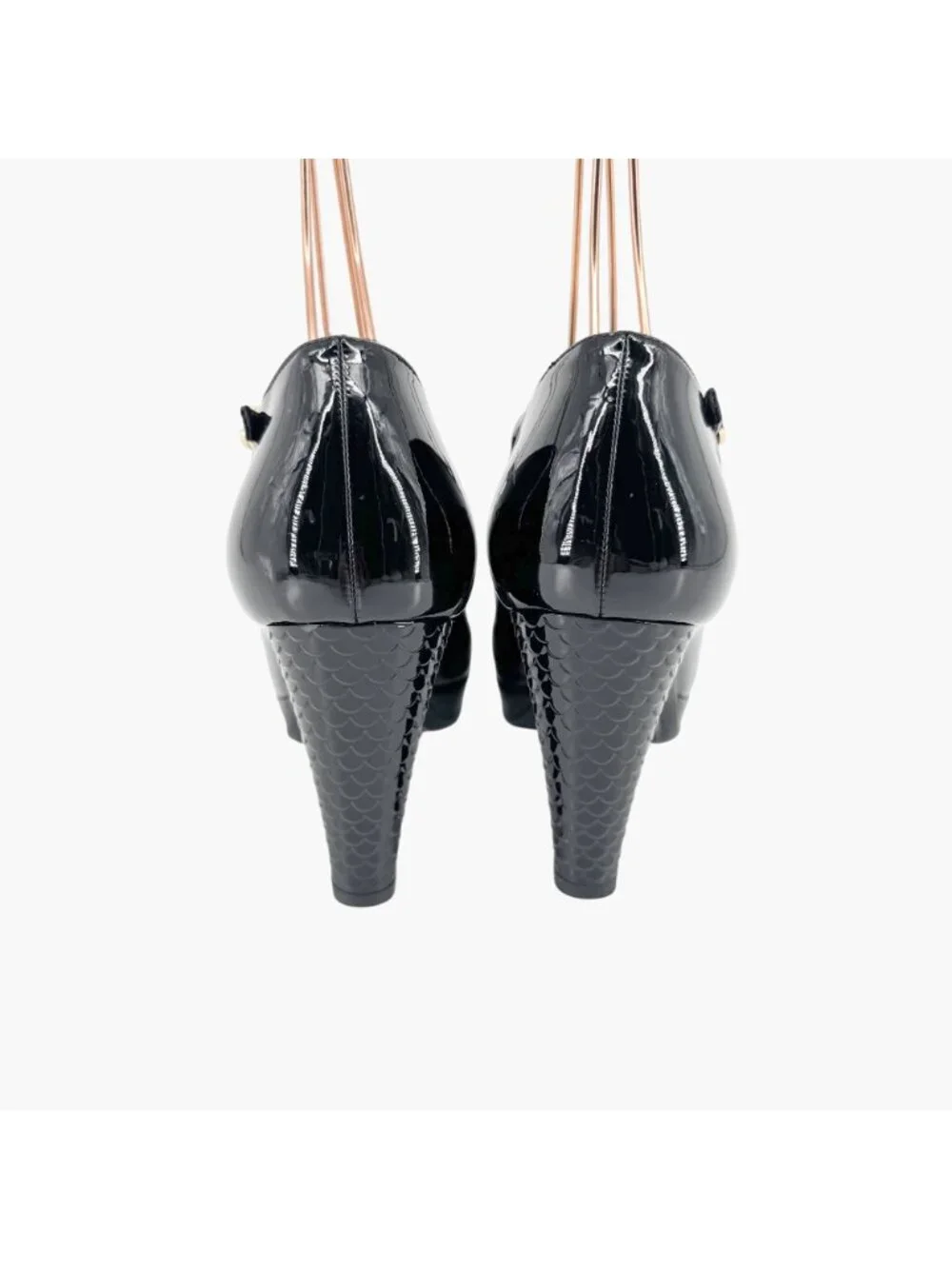 Chanel Platform Pumps Size 38 US 7-7.5 Black Patent Cap Toe Mary Jane Mid Heel - Picture 7 of 15